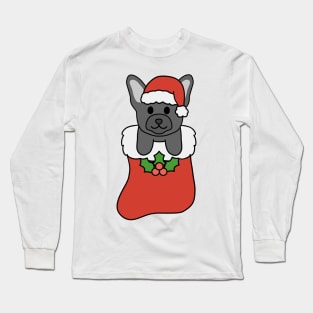 Christmas Black French Bulldog Stocking Long Sleeve T-Shirt